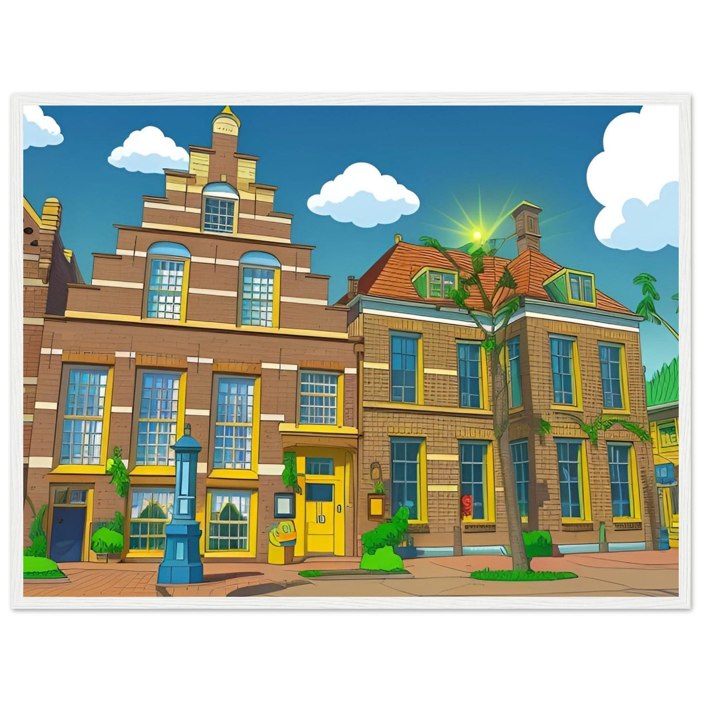 Poster Cartoon in houten lijst Ambachts- en Baljuwhuis - Voorschoten.Online Webshop