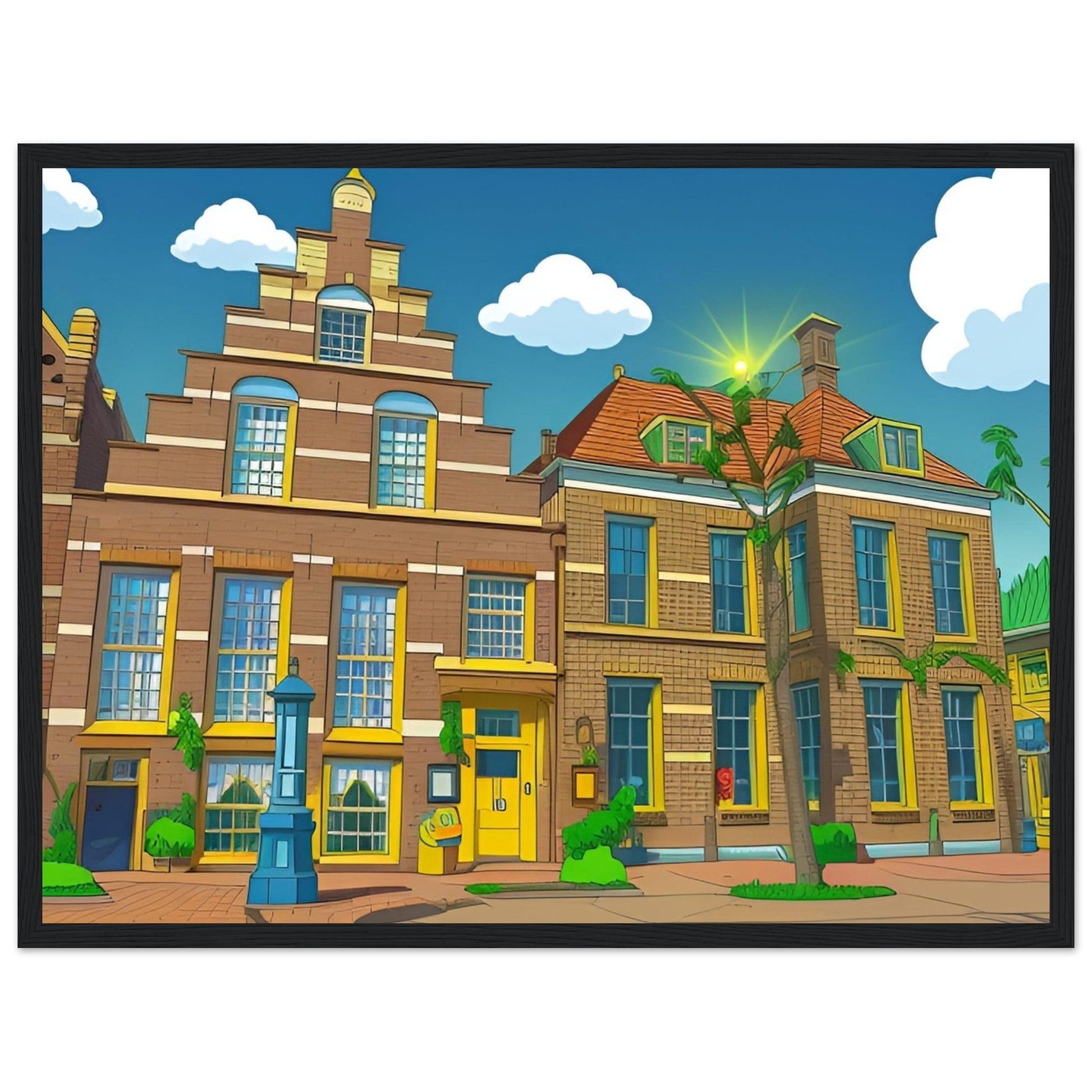 Poster Cartoon in houten lijst Ambachts- en Baljuwhuis - Voorschoten.Online Webshop