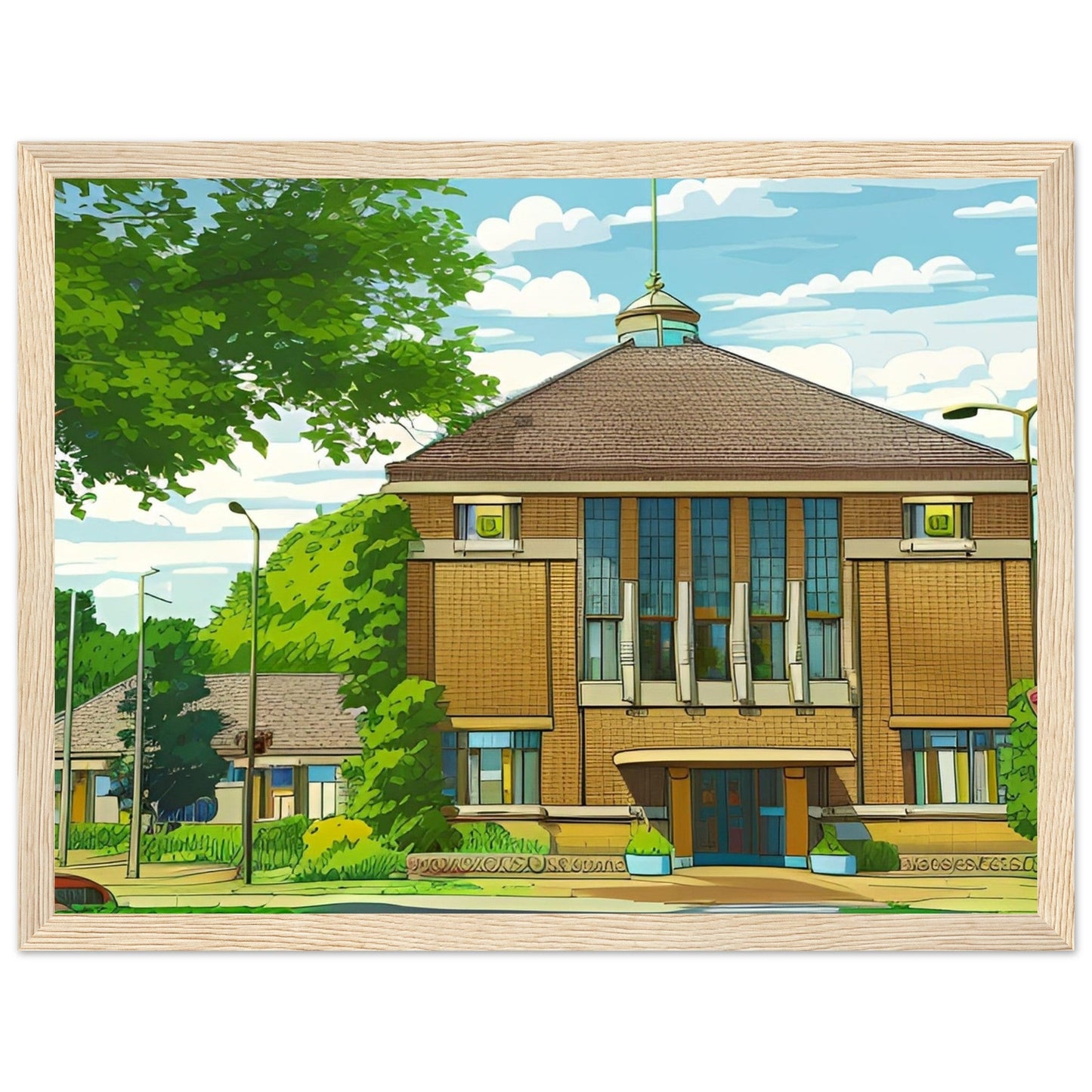 Poster Cartoon in houten lijst gemeentehuis - Voorschoten.Online Webshop