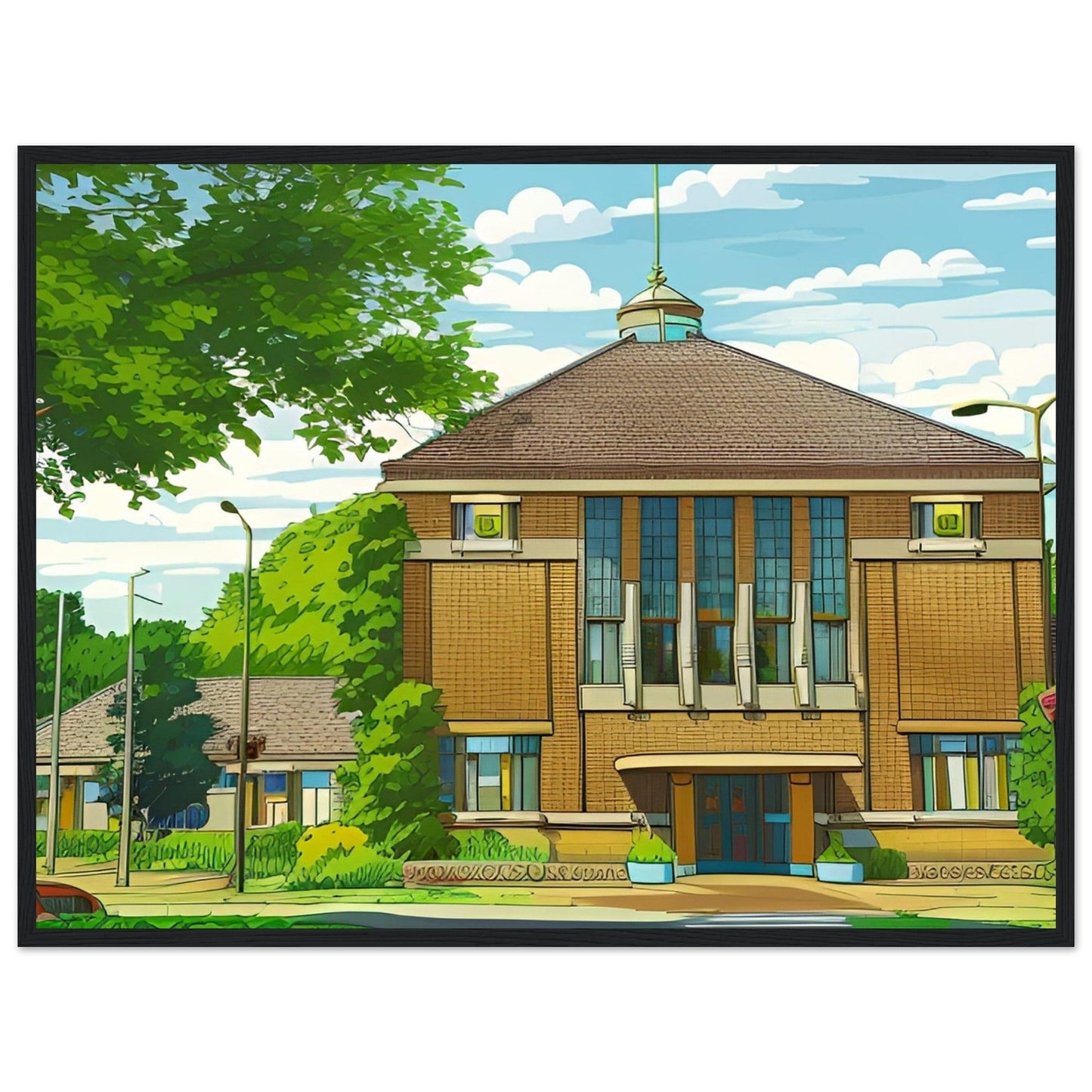 Poster Cartoon in houten lijst gemeentehuis - Voorschoten.Online Webshop