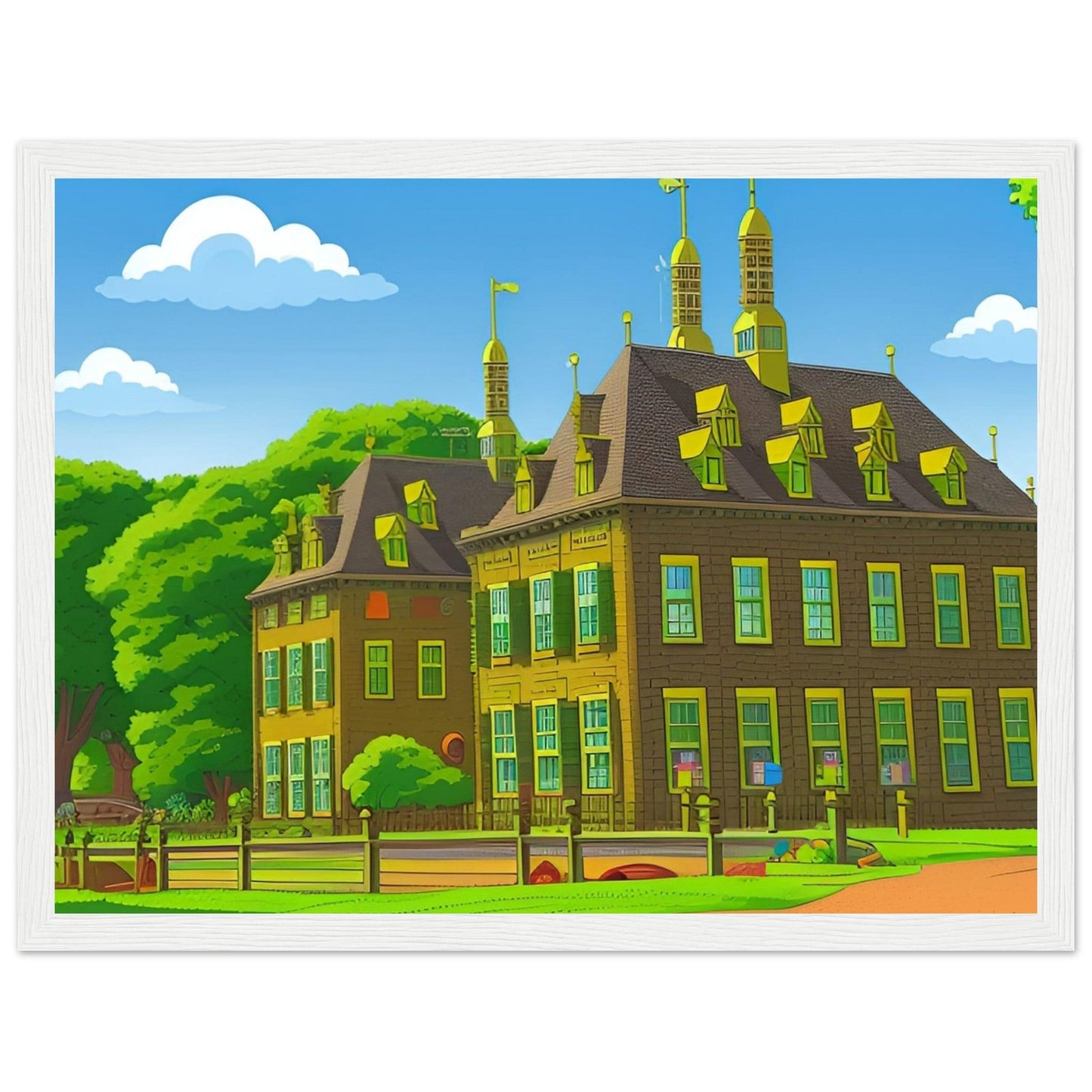 Poster Cartoon in houten lijst kasteel Duivenvoorde - Voorschoten.Online Webshop