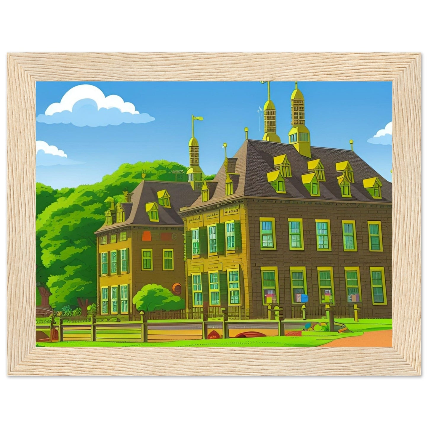 Poster Cartoon in houten lijst kasteel Duivenvoorde - Voorschoten.Online Webshop