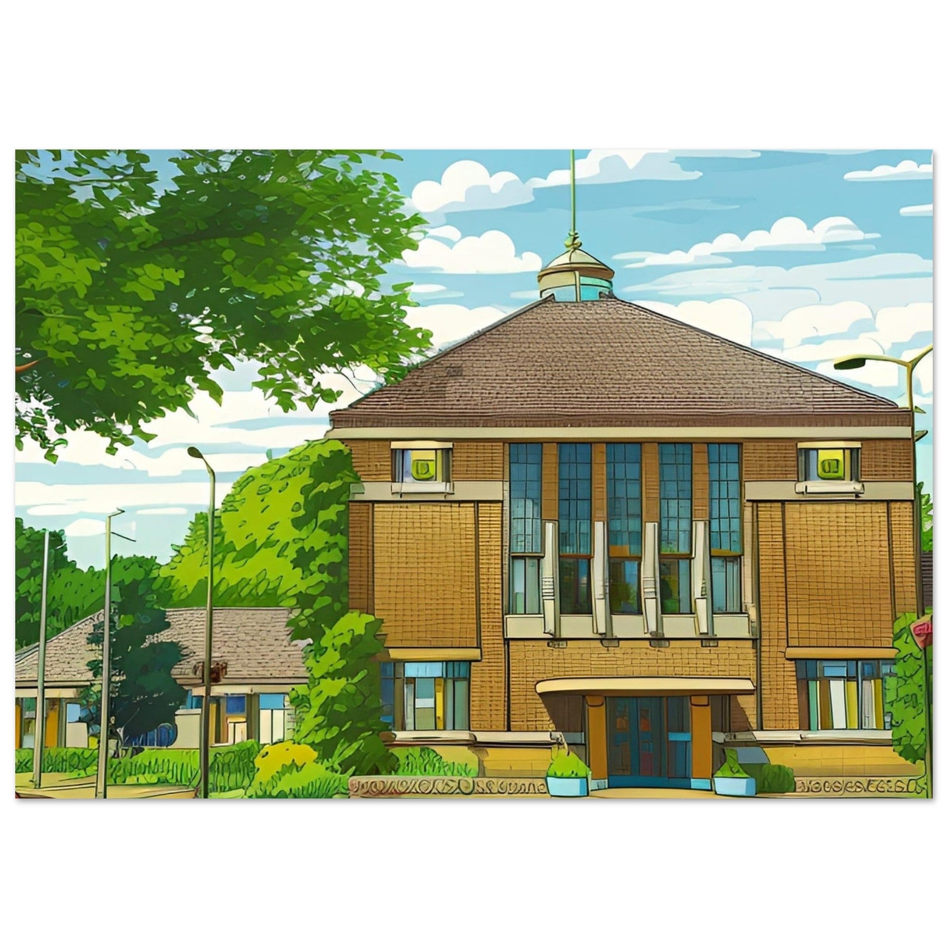 Poster gemeentehuis in Cartoon - Voorschoten.Online Webshop
