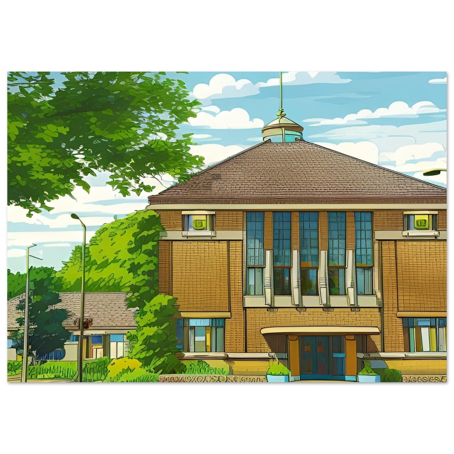 Poster gemeentehuis in Cartoon - Voorschoten.Online Webshop
