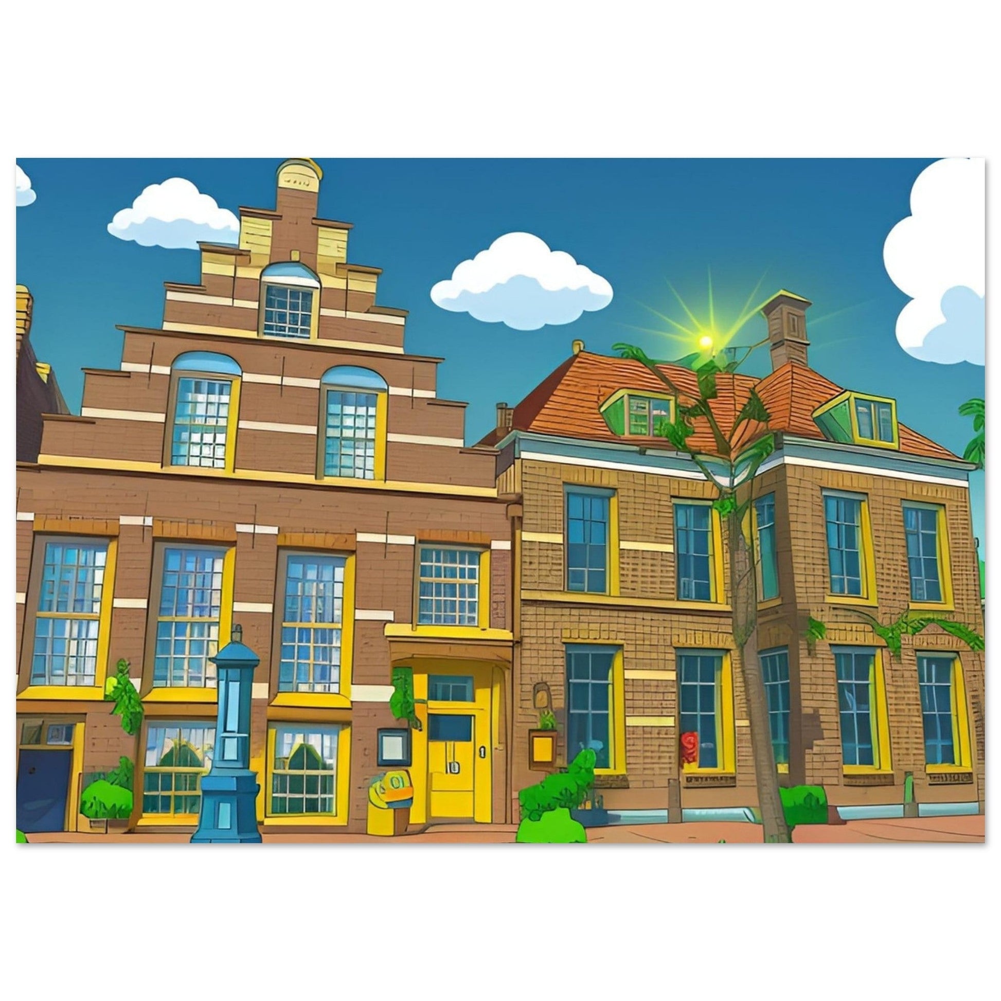Poster kasteel Ambachts- en Baljuwhuis in Cartoon - Voorschoten.Online Webshop